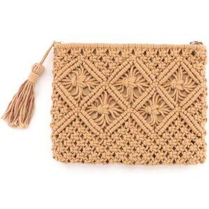 Wanderlust Weave and Tassel Clutch Chic Summer Bag, TAN
